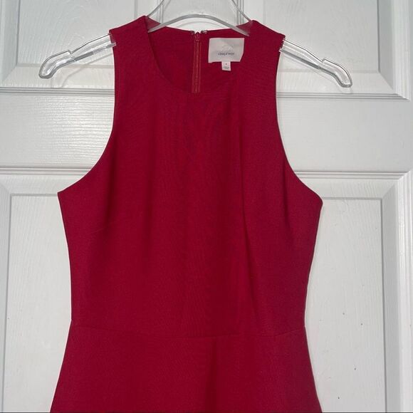 ☀️❄️cinq a sept Piper Ruffle Midi Asymmetrical Dress in Pomegranate Sz 4 - Picture 6 of 13